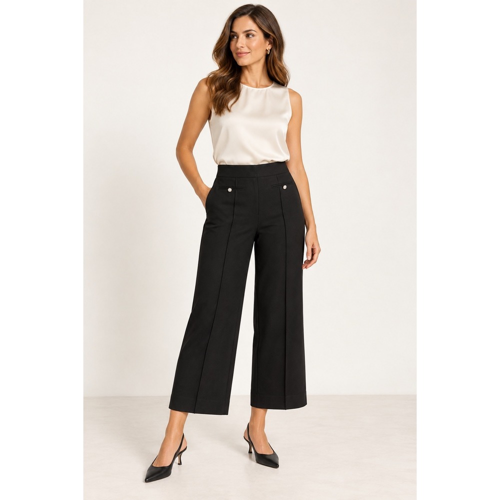 White House Black Market Wide Leg Black Trousers Minimalist Old Money Size 8